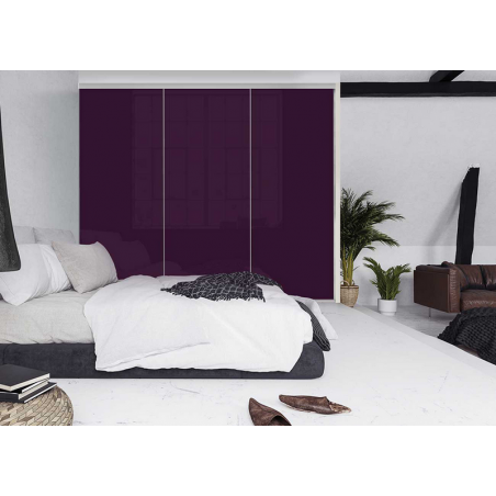 Cézame argent mat, 3 vantaux vitre laquée prune, poignée cézame light