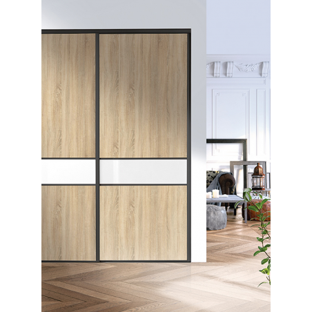 Strass anthracite laqué, sillage modèle Trio ruban, chêne bardolino et vitre laquée blanc artic