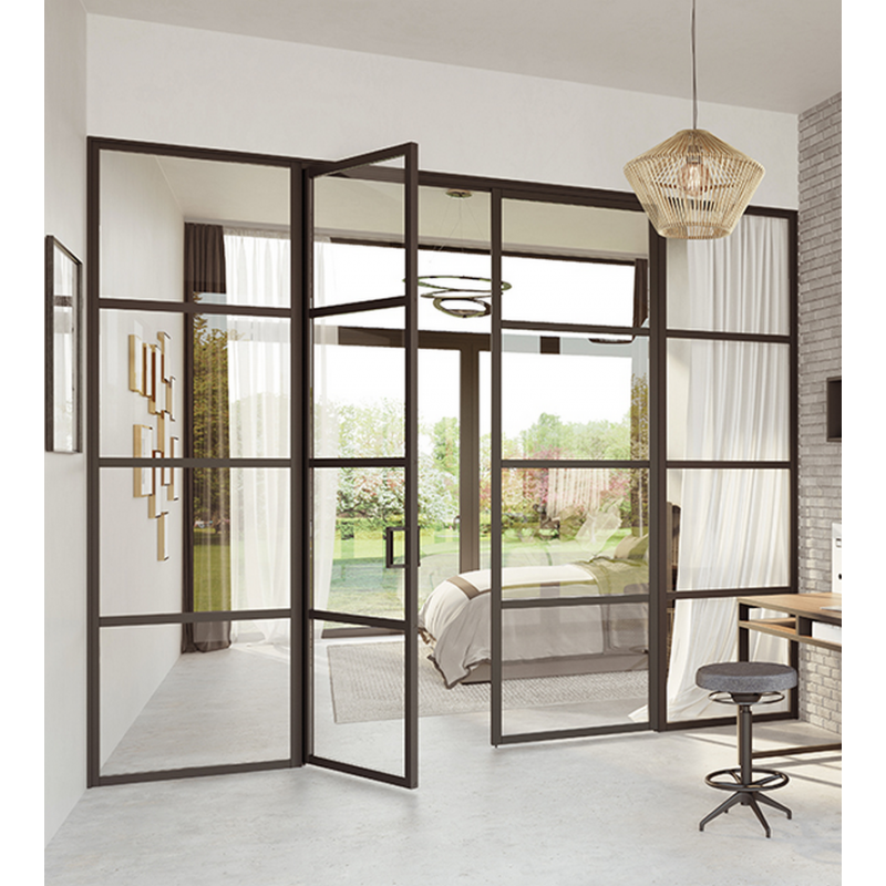Verrière Authentique avec bloc-porte double Authentique, profil anthracite sablé, vitre feuilletée claire