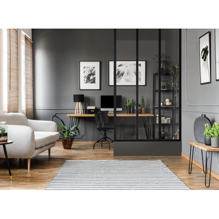 Verrière fixe L sur muret, sur-mesure, profil noir mat et vitre feuilletée claire