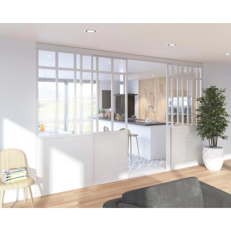 Verrière diamant altitude blanc mat, modèle duo option loft, 2 montants, décor blanc premium et vitre feuilletée claire