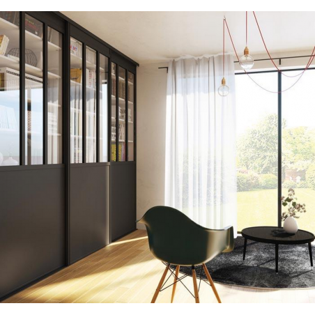 Verrière Diamant atelier coulissante noir mat