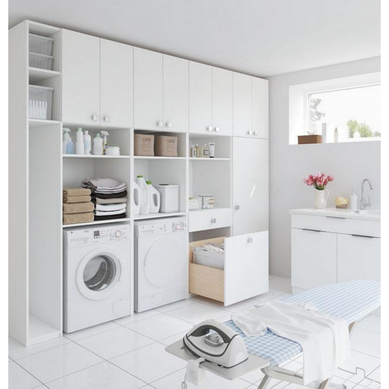 Aménagement buanderie décor blanc premium, boutons Block